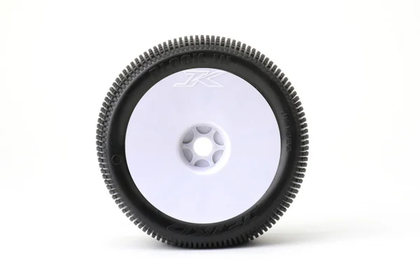 Jetko Block In Super Soft 1:8 Truggy Tyres Pre-Glued on White Rims (2)