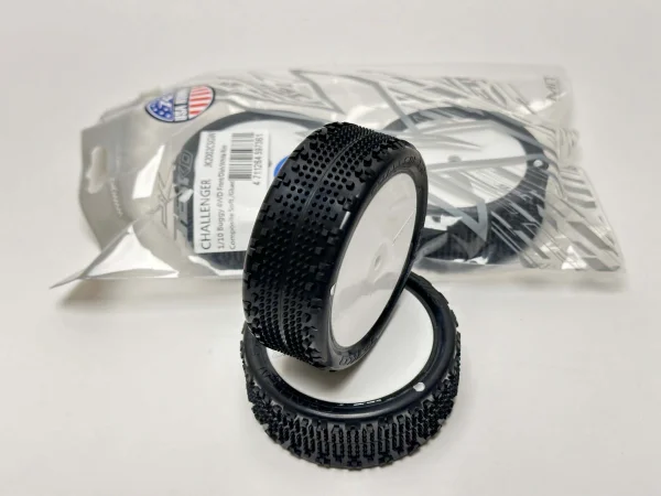 Jetko Challenger 1:10 Buggy Tyres on White Wheels - Soft - 4WD Front (2)