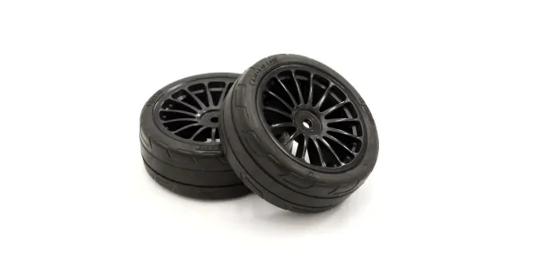 Kyosho 1:10 Fazer FZ02 Pre-Glued 15 Spokes Black Medium Tyres (2) — image 2 of 2