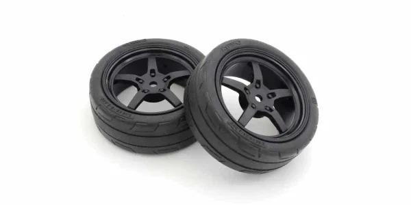 Kyosho 1:10 Fazer FZ02 Pre-Glued 5-Spoke Black Rims Medium Tyres (2)