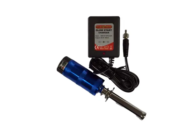 Aluminium Glowstart w/Meter (2400mAh 1.2V NiMH) + UK Charger — image 1 of 3