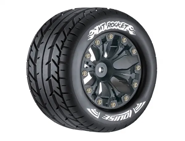 Louise RC MT Rocket Tyres On 12mm Hex Black Zero Offset Wheels (2) — image 2 of 2