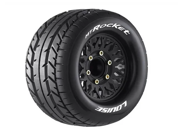 Louise RC MT-Rocket Tyres Pre Glued on Black Wheels With Adjustable 12/14/17mm Hex (2)