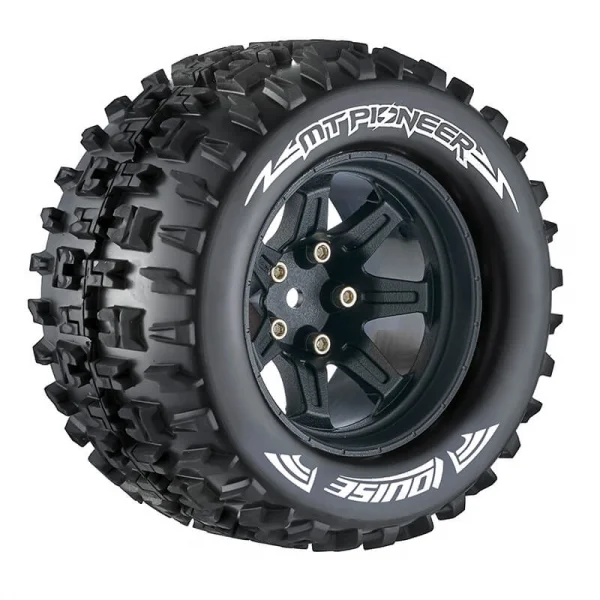 Louise RC MT Pioneer Tyres On 14mm Hex Black Wheels (Arrma Granite) (2) ** CLEARANCE **