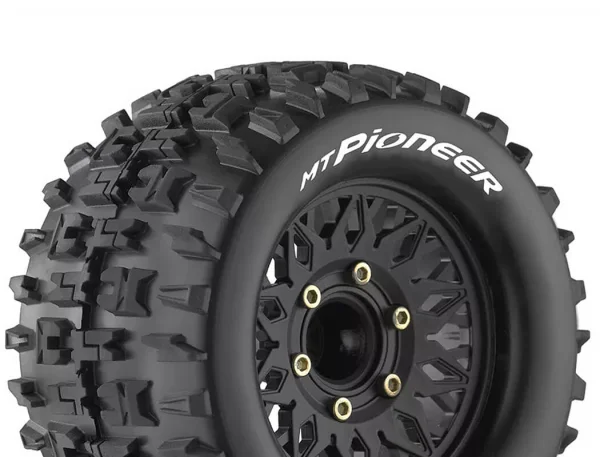 Louise RC MT-PioneerTyres Pre Glued on Black Wheels With Adjustable 12/14/17mm Hex (2)