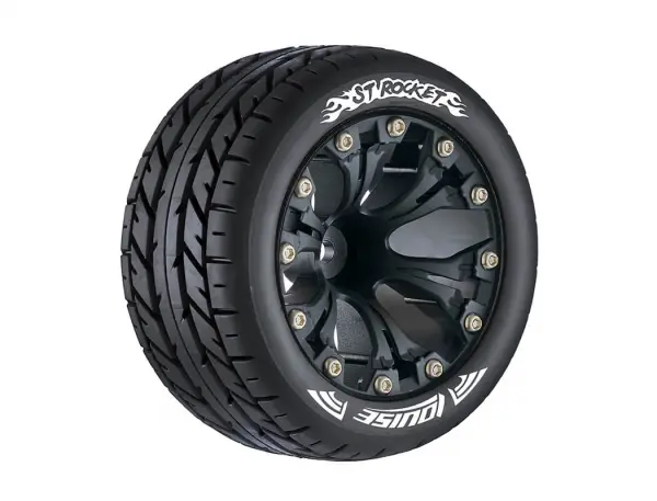 Louise RC ST Rocket Tyres On 12mm Hex Black Half Inch Offset Wheels (2) — image 2 of 2