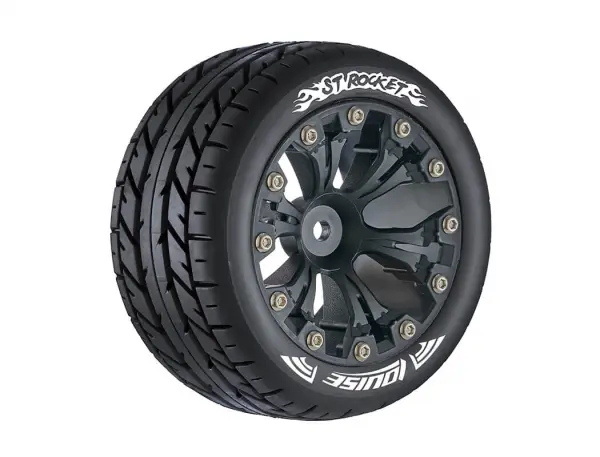 Louise RC ST Rocket Tyres On 12mm Hex Black Zero Offset Wheels (2) — image 2 of 2