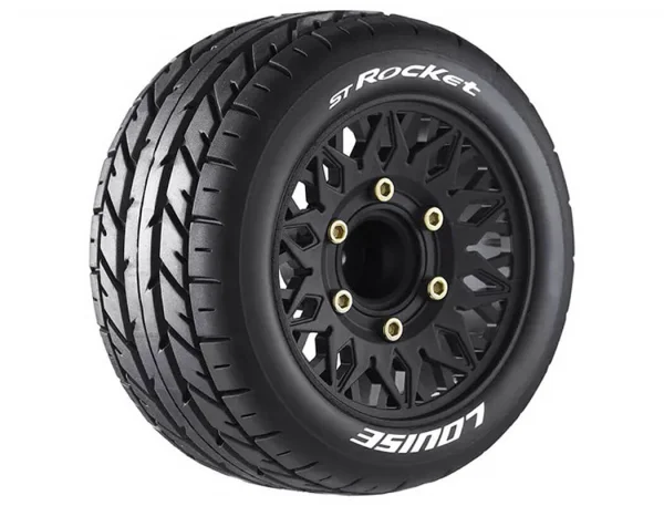 Louise RC ST-Rocket Tyres Pre Glued on Black Wheels With Adjustable 12/14/17mm Hex (2)