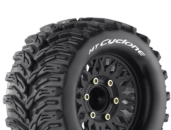 Louise RC MT-Cyclone Tyres Pre Glued on Black Wheels With Adjustable 12/14/17mm Hex (2) — image 2 of 5