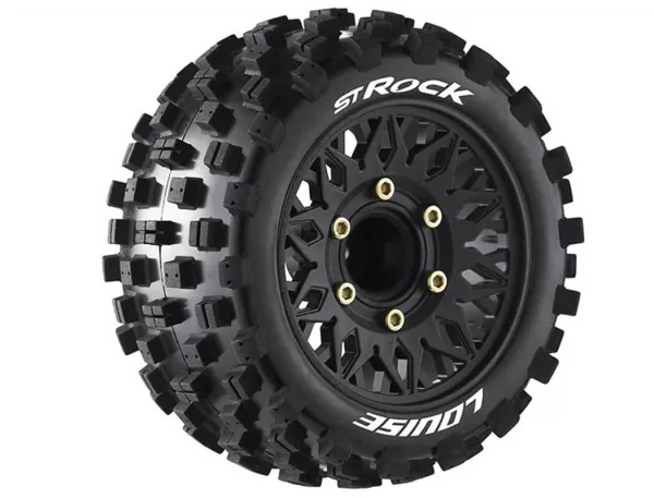 Louise RC ST-Rock Tyres Pre Glued on Black Wheels With Adjustable 12/14/17mm Hex (2)
