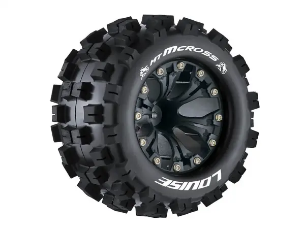 Louise RC MT-MCross 1:10 Soft Tyres - Mounted on Black 2.8 Offset 12mm Hex Wheels (2) — image 2 of 2