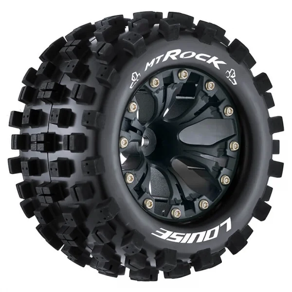 Louise RC MT-Rock 1:10 Soft Tyres - Mounted on Black 2.8 Offset 12mm Hex Wheels (2)