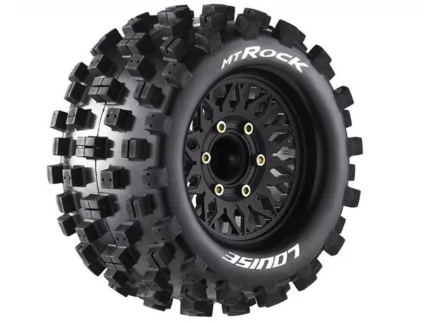 Louise RC MT-RockTyres Pre Glued on Black Wheels With Adjustable 12/14/17mm Hex (2)