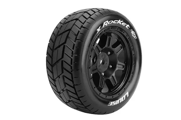 Louise RC X-Rocket Tyres Mounted on Black Arrma Kraton 8S 24mm Hex Wheels (2) — image 2 of 3