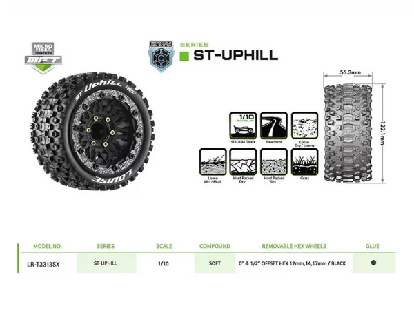 Louise RC ST-Uphill Tyres Pre Glued on Black Wheels With Adjustable 12/14/17mm Hex (2)