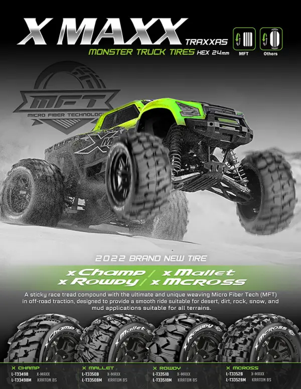 Louise RC X-Mallet Tyres Mounted on Black Traxxas X-MAXX 24mm Hex Wheels (2) — image 3 of 4