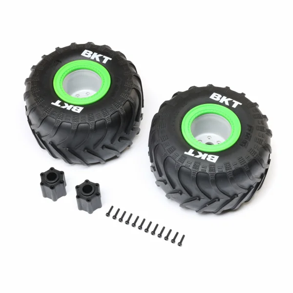 BKT 2.6 Monster Truck Tire - Med - Premount - Green (2): LMT 2