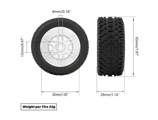 Method RC Method Geoform 1:16 SC Tyres On 12mm Hex Yellow Wheels (2)