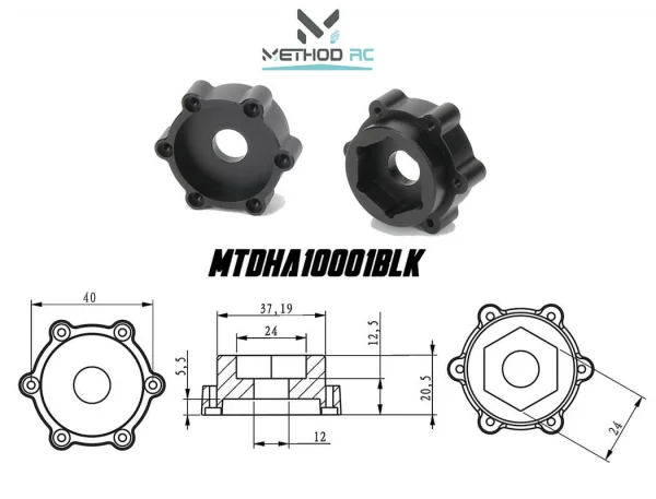 Method 6X40/12.5mm Offset 24mm Aluminium Hex Adaptor-Xmaxx/XRT(2)