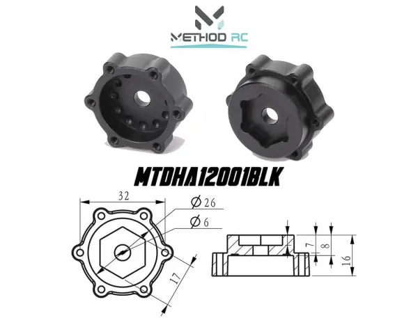 CML Racing Method 6X32/12mm Offset 17mm Aluminium Hex Adaptor Fits UDR (2) — image 2 of 3