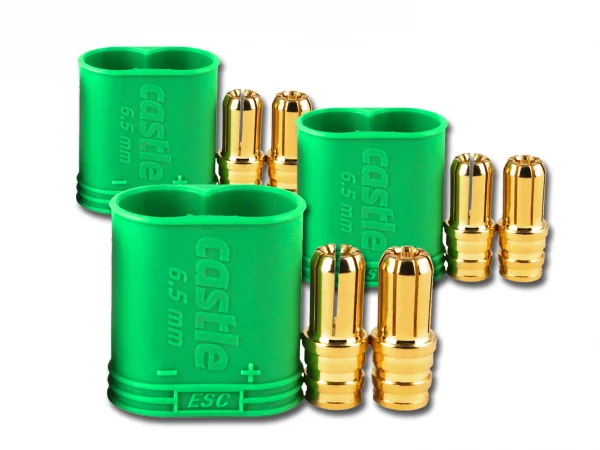 Castle Creations Polarized Bullet Connectors - 6 Males, 3 Housings - 6.5mm