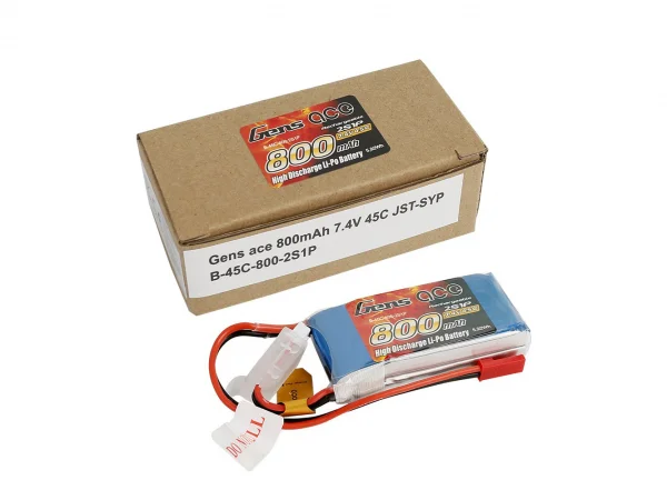 Gens Ace Soft Case 2S 7.4v 45C LiPo - 800mAh - BEC Connector