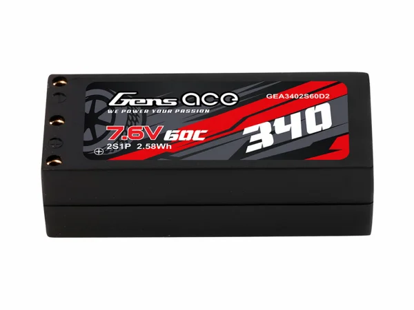 Gens Ace Hard Case 2S 7.6V 340mAh 60C LiPo - 2mm Connectors
