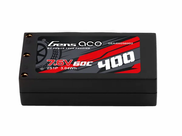 Gens Ace Hard Case 2S 7.6V 400mAh 60C LiPo - 2mm Connectors