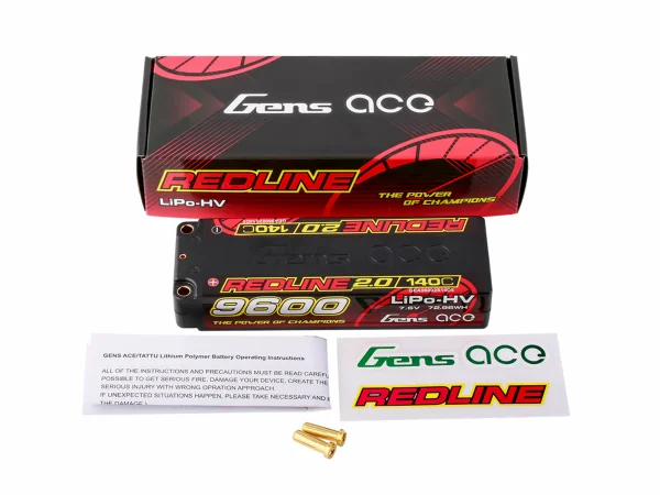 Gens Ace LiPo - HV Car Hard Case 2S 7.6V 9600mAh 140C RL2 Short 5mm