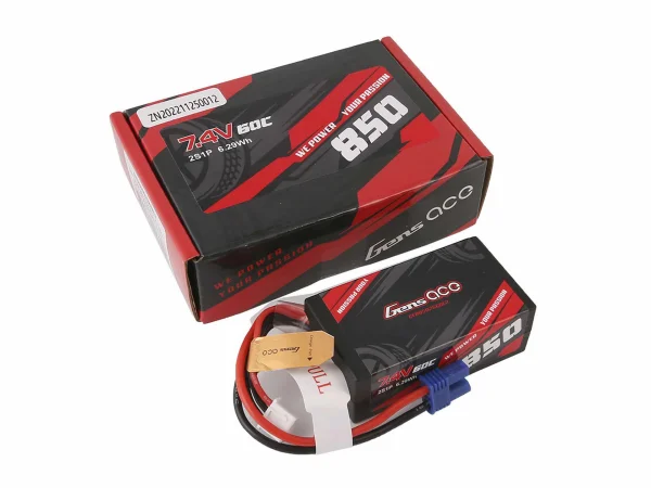 Gens Ace 2S 7.4V LiPo - 850mAh 60C with EC2