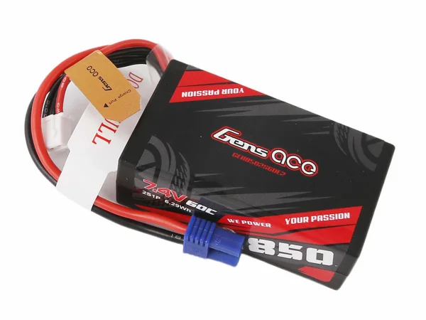 Gens Ace 2S 7.4V LiPo - 850mAh 60C with EC2