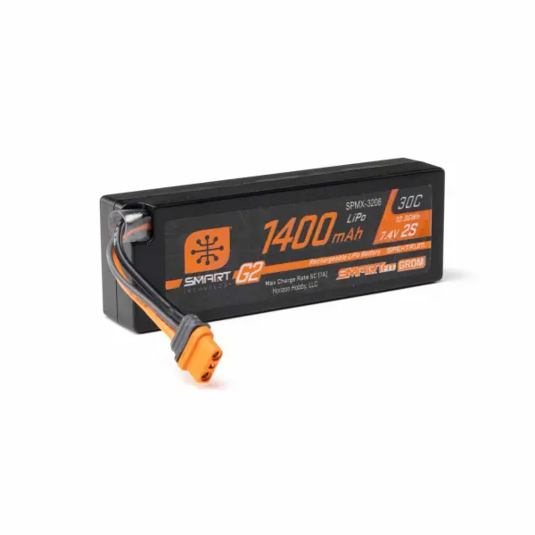 7.4V 1400mAh 2S 30C Smart G2 LiPo Battery: IC2 SmartFit Case — image 2 of 3