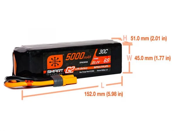 Spektrum 5000Mah 6S 22.2V Smart G2 30C LiPo Battery - IC5