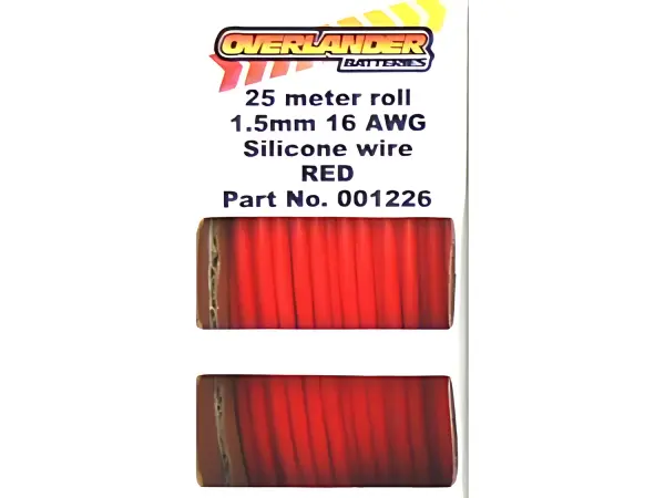 Overlander 25 meter roll 1.5mm 16AWG Silicone Wire Red