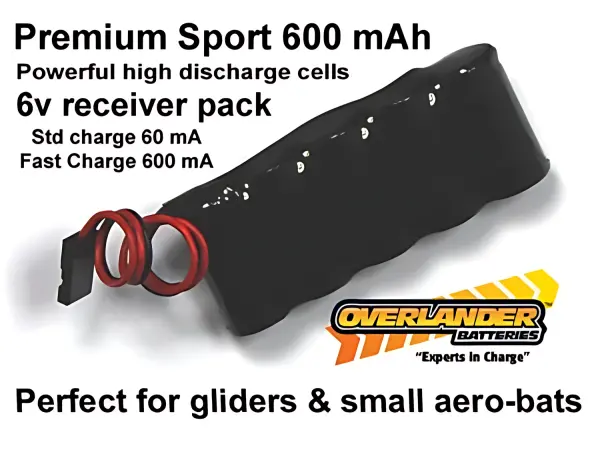 Overlander Nimh Battery Pack 2/3 AA 600mAh 6V Receiver Flat Premium Sport