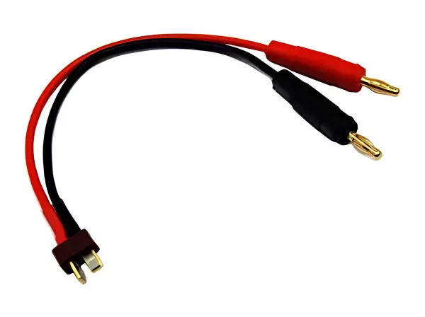 Overlander Deans Charge Lead - 200mm 16AWG (4mm Banana plugs to Male Deans / T-Plug)
