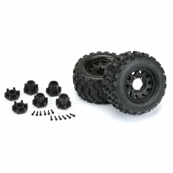 ProLine Badlands MX28 2.8 Tyres Mounted on Black Raid 6X30 Removable Hex Wheels - 12mm Hex