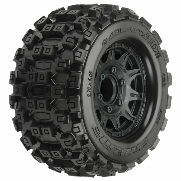 ProLine Badlands MX28 2.8 Tyres Mounted on Black Raid 6X30 Removable Hex Wheels - 12mm Hex