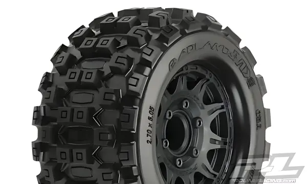 ProLine Badlands MX28 2.8 Tyres Mounted on Black Raid 6X30 Removable Hex Wheels - 12mm Hex — image 1 of 8