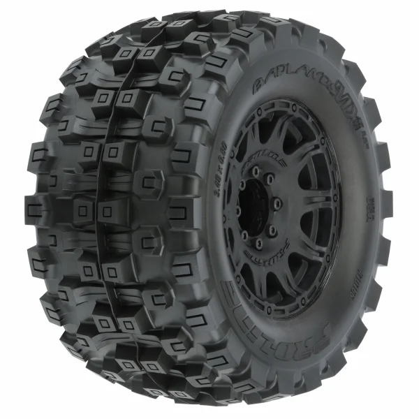 ProLine Badlands MX38 HP Belted 3.8 Tyres Mounted on Raid Black 8X32 Wheels - 17mm Hex