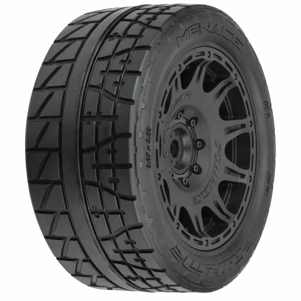 Menace HP 5.7 Street Belted Tires Mounted on Raid Black 8x4 Wheels (2) ** CLEARANCE **