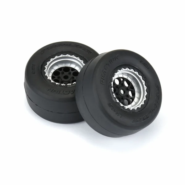 1:16 Reaction Rear Tires MTD 8mm Black/Silver (2): Losi Mini