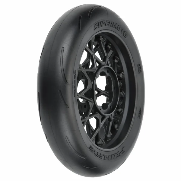 ProLine Supermoto S3 Front Tyres Mounted on Black Losi Promoto Wheel (1)