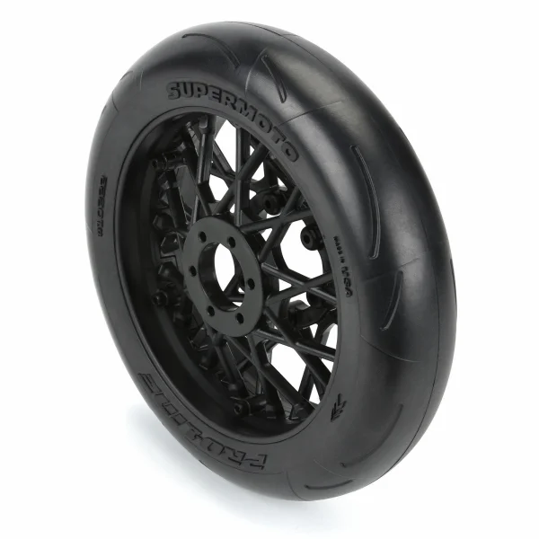 ProLine Supermoto S3 Front Tyres Mounted on Black Losi Promoto Wheel (1)