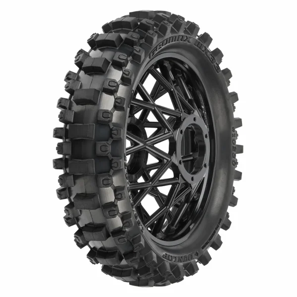 ProLine Dunlop Geomax MX33 CR4 Rear Tyre Mounted on Black Losi Promoto Wheel (1)