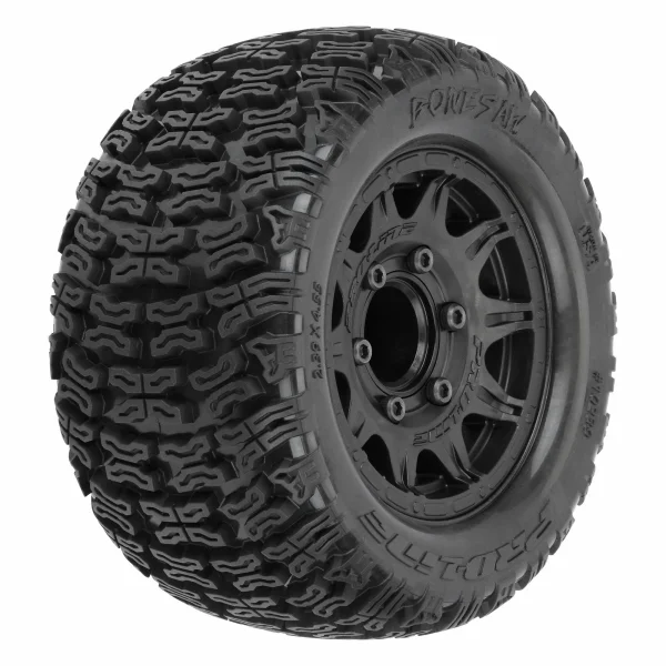ProLine Bonesaw 2.8 MT Tyres Mounted on 12/14mm Hex Black Raid Wheels (2)