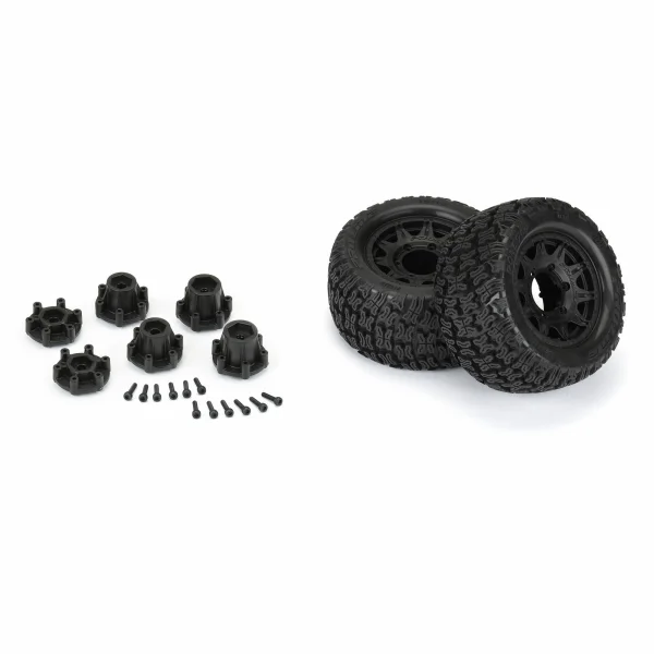 ProLine Bonesaw 2.8 MT Tyres Mounted on 12/14mm Hex Black Raid Wheels (2)