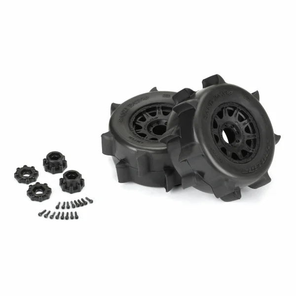 ProLine Sand Paw HP Belted 3.8 MT Tyres Mounted on Black 17mm Hex 8x32 Wheels (2)