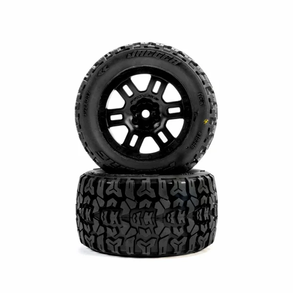 ProLine Jaeger Tyres Mounted on 12mm Hex Black Split Six Wheels (2)