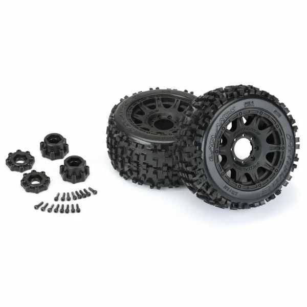 ProLine Badlands 3.8 Tyres Mounted on Raid Black 8X32 Wheels - 17mm Hex